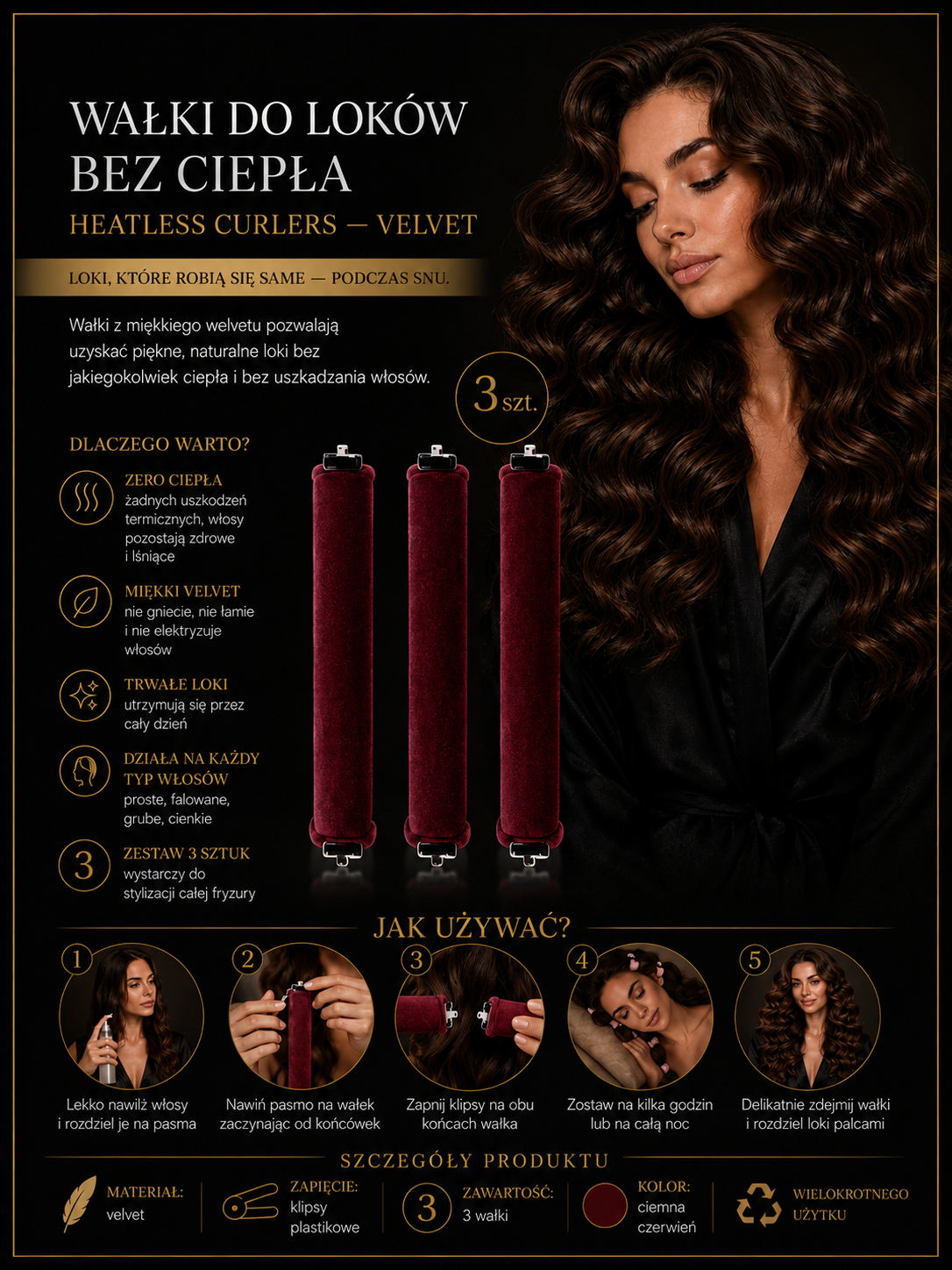 Wałki do Loków bez Ciepła Heatless Curlers — Velvet 3 szt. Madame Provocateur™