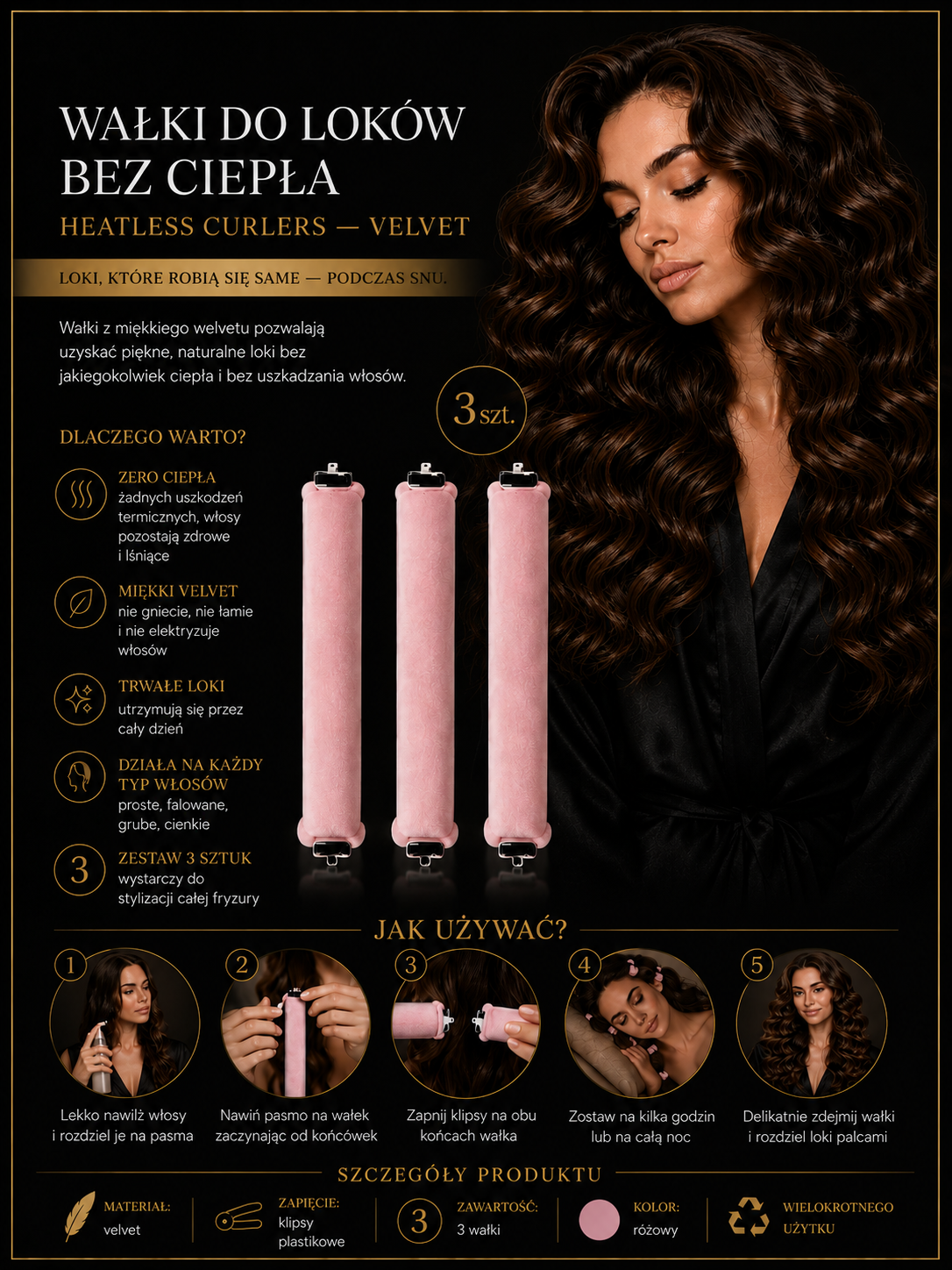 Wałki do Loków bez Ciepła Heatless Curlers — Velvet 3 szt. Madame Provocateur™