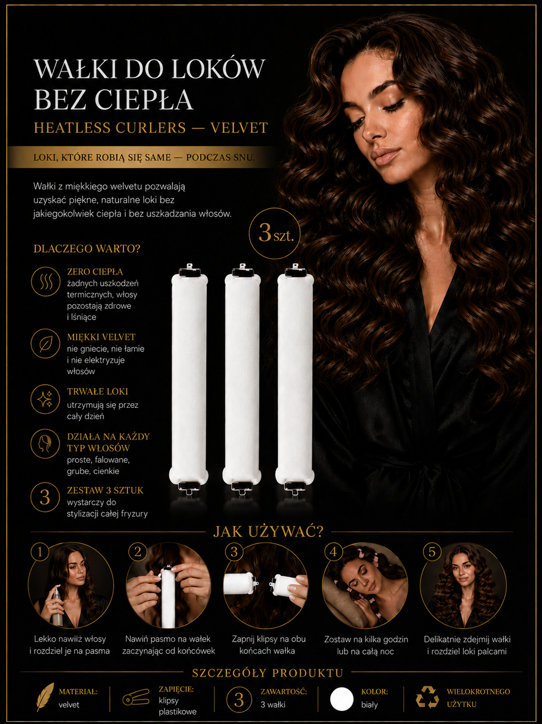 Wałki do Loków bez Ciepła Heatless Curlers — Velvet 3 szt. Madame Provocateur™