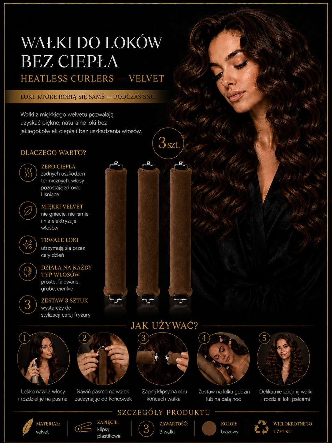 Wałki do Loków bez Ciepła Heatless Curlers — Velvet 3 szt. Madame Provocateur™