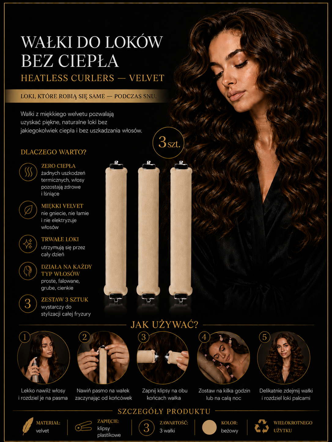 Wałki do Loków bez Ciepła Heatless Curlers — Velvet 3 szt. Madame Provocateur™