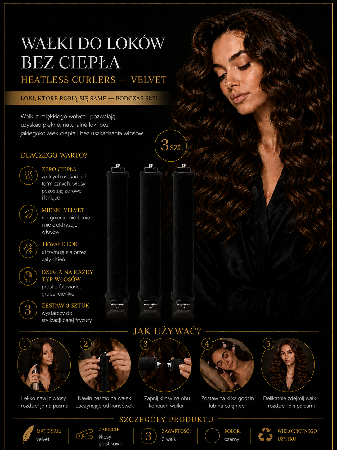 Wałki do Loków bez Ciepła Heatless Curlers — Velvet 3 szt. Madame Provocateur™